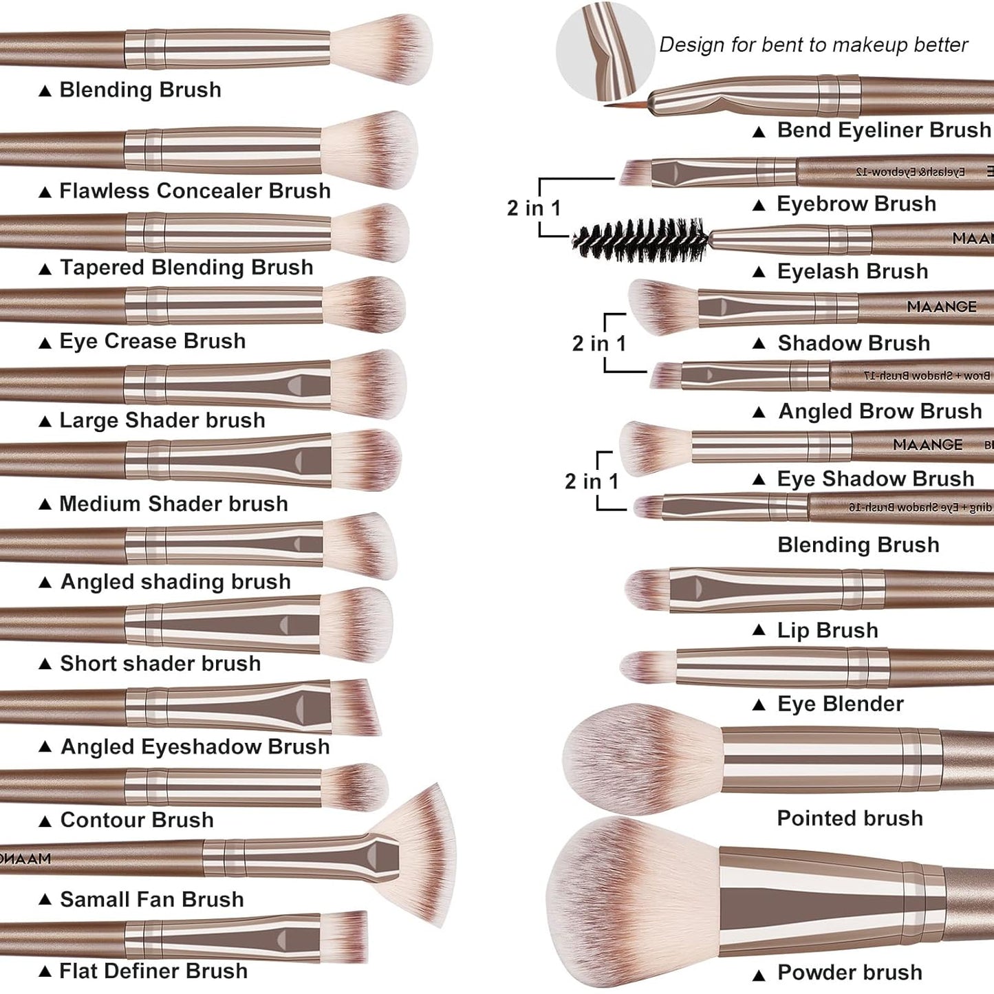 Professional 20-Piece Makeup Brush Set - Complete Kabuki & Eyeshadow Brushes with Gift Box for Flawless Face & Eye Makeup
