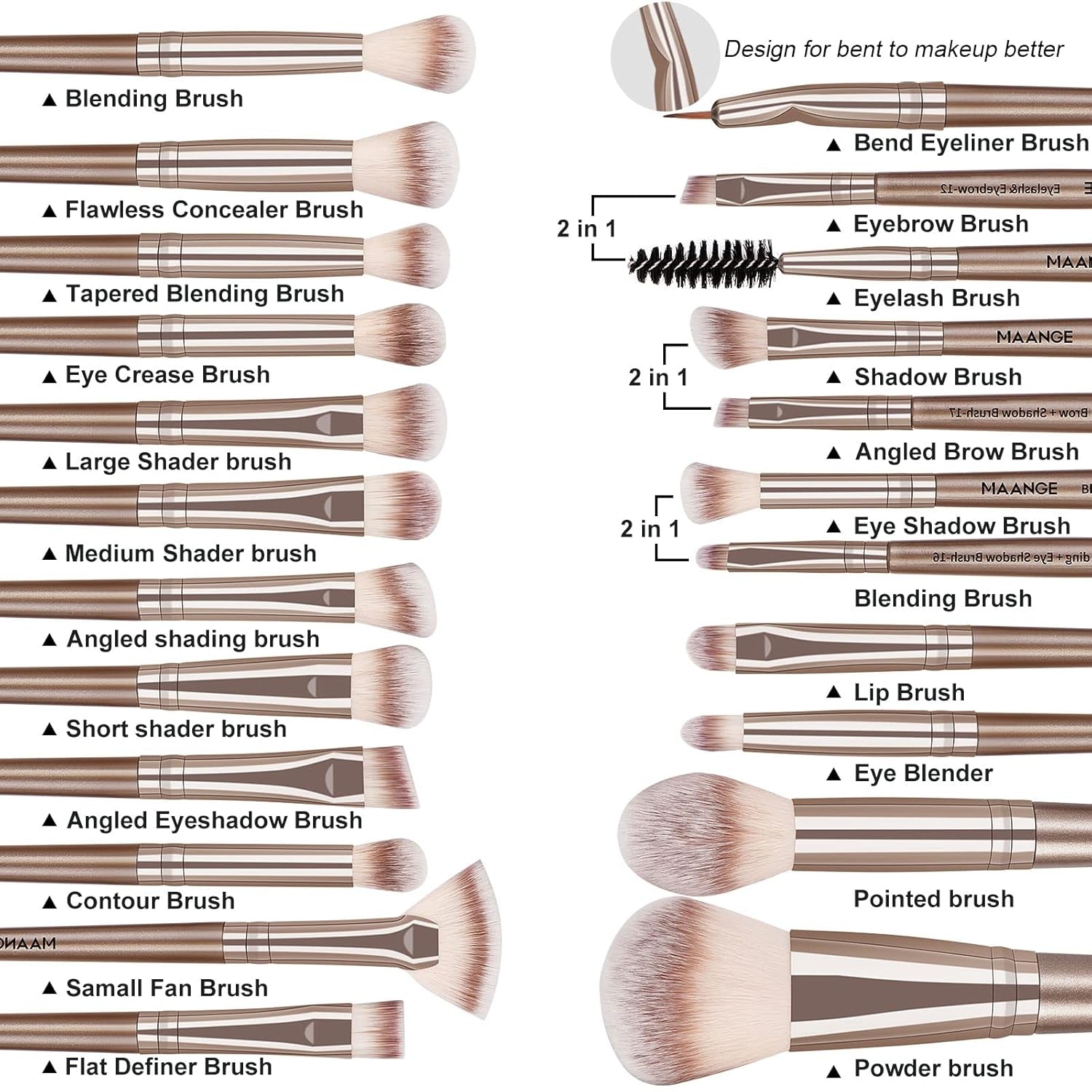 Professional 20-Piece Makeup Brush Set - Complete Kabuki & Eyeshadow Brushes with Gift Box for Flawless Face & Eye Makeup