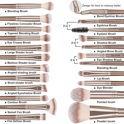 Professional 20-Piece Makeup Brush Set - Complete Kabuki & Eyeshadow Brushes with Gift Box for Flawless Face & Eye Makeup