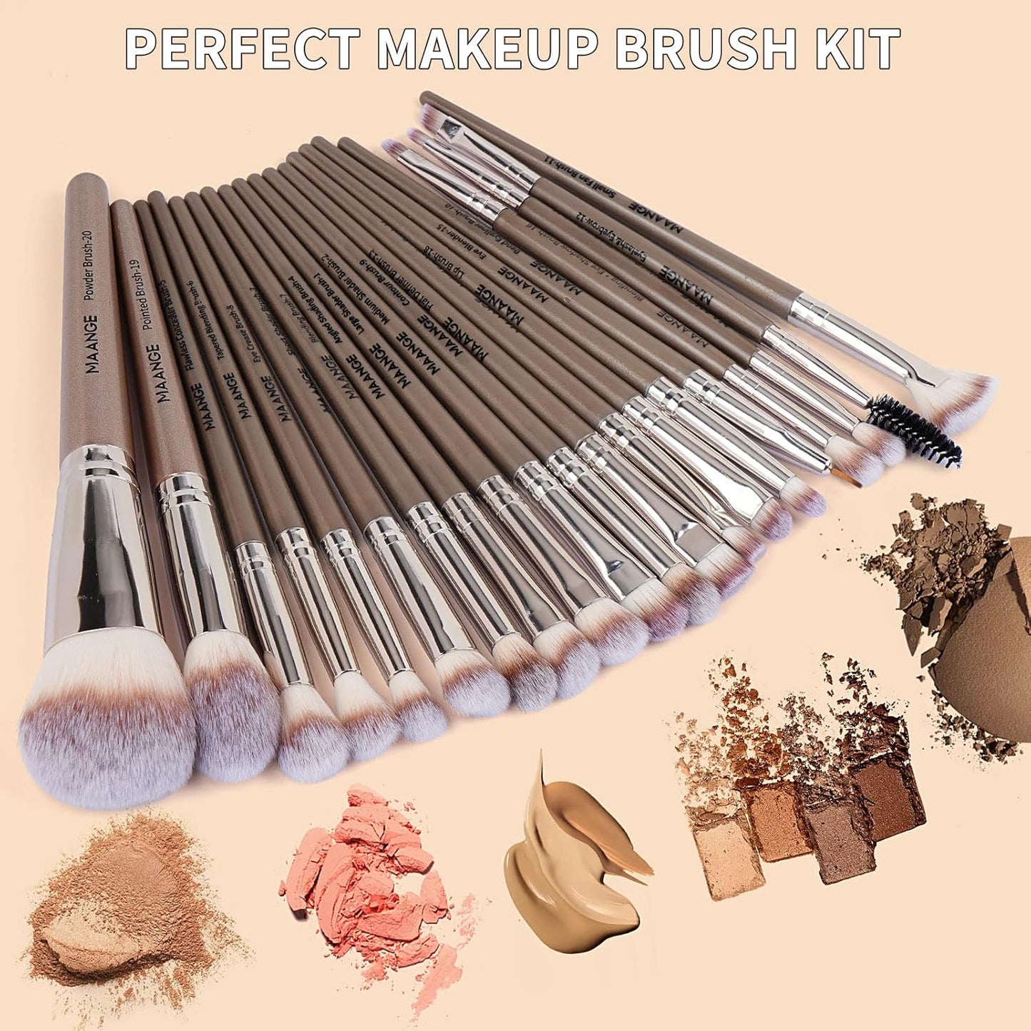 Professional 20-Piece Makeup Brush Set - Complete Kabuki & Eyeshadow Brushes with Gift Box for Flawless Face & Eye Makeup