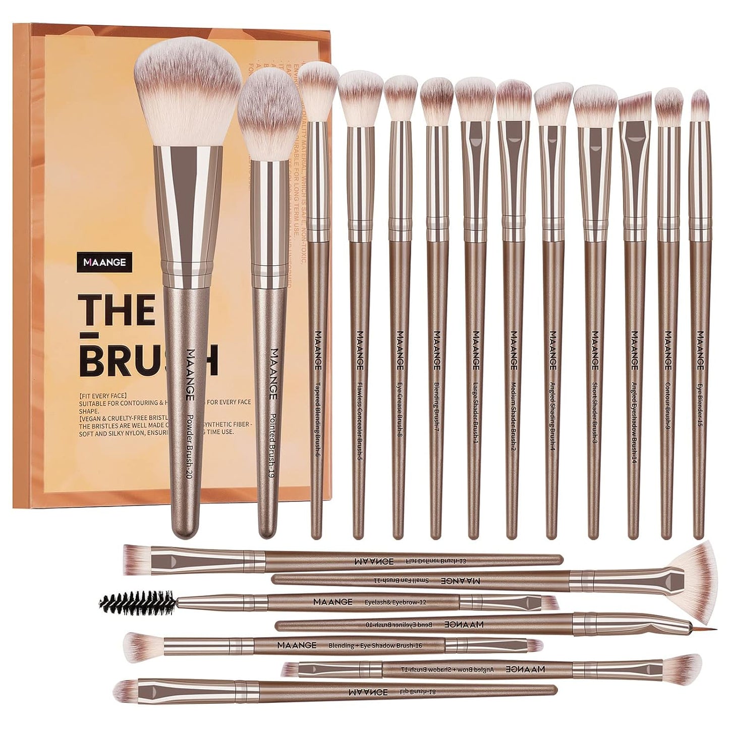 Professional 20-Piece Makeup Brush Set - Complete Kabuki & Eyeshadow Brushes with Gift Box for Flawless Face & Eye Makeup